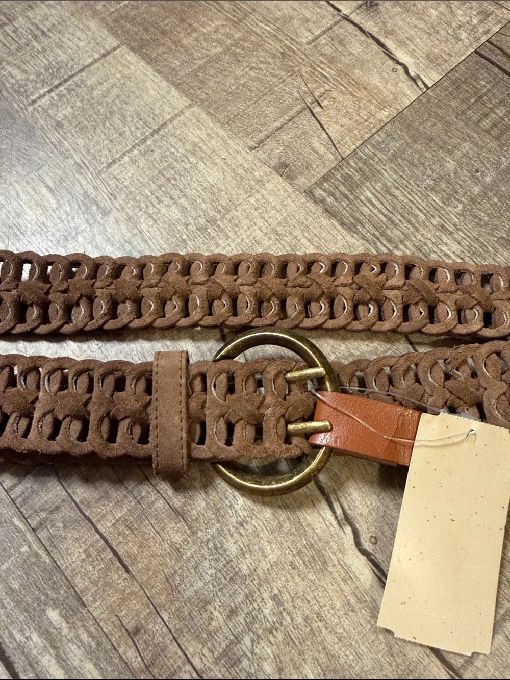 Coldwater Creek Brown Braided Leather Belt with Gold Hardware size large